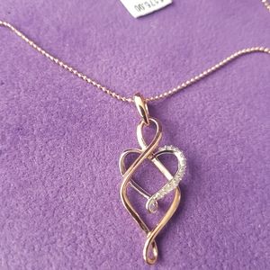 Diamond Heart Pendant, Sterling Silver Necklace